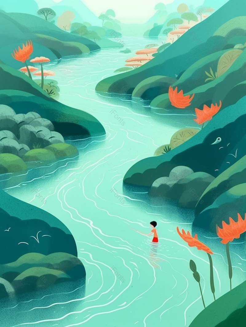 绿色山水图清新夏季插画背景,插画/手绘图,插画/手绘图库,插画/手绘图下载,插画/手绘